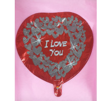 Шар фольгированный сердце красное с серым I Love You